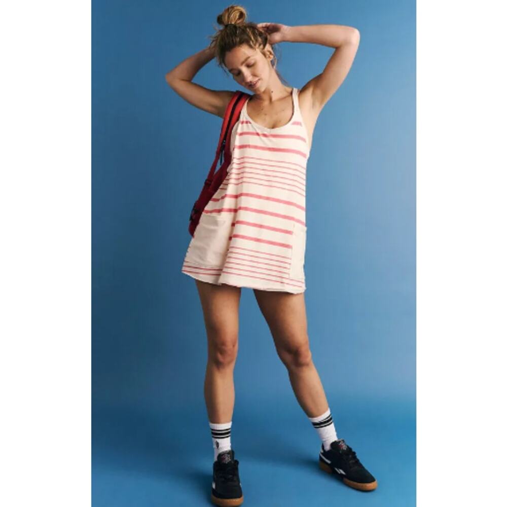 FP Movement Women's Hot Shot Mini Dress, Medium, Spring Stripe Ivory - Picture 5 of 6